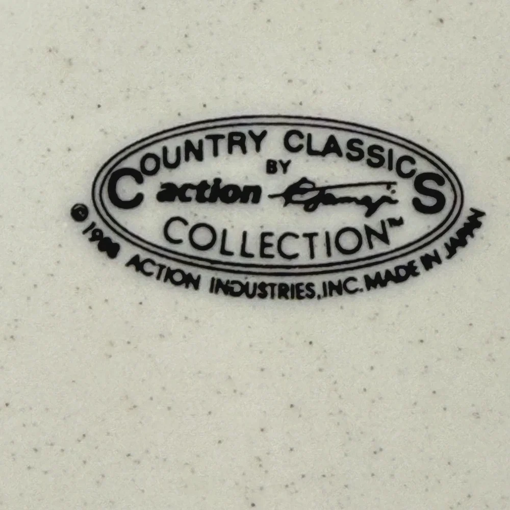 Vintage 1988 Country Classics Action Geese Stoneware Bowl & 4 Plates 5pc Set EUC